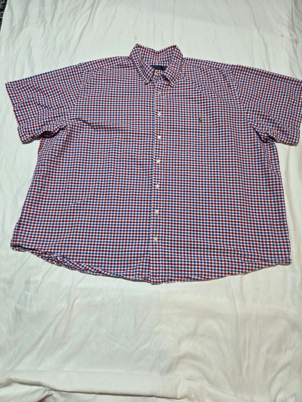 polo ralph lauren shirt Mens Size 4XB Blue Red White Plaid Short Sleeve